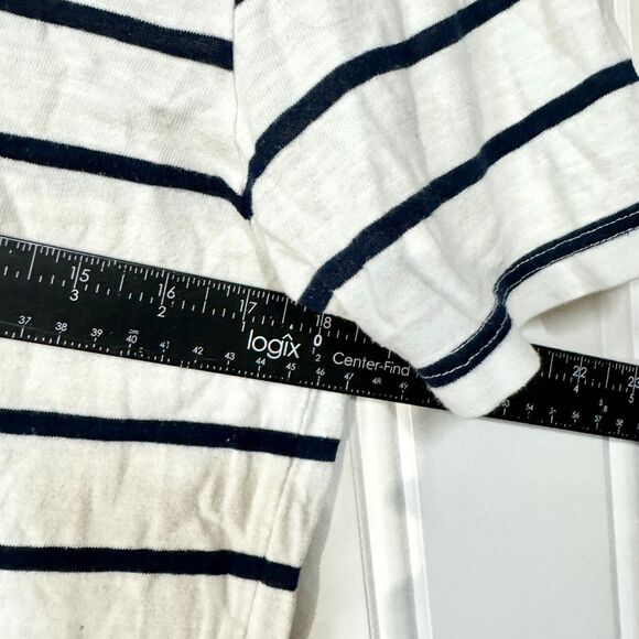 REISS Shirt Women Size M Short Sleeve Cotton Crewneck Navy Blue & White Casual - Picture 3 of 6